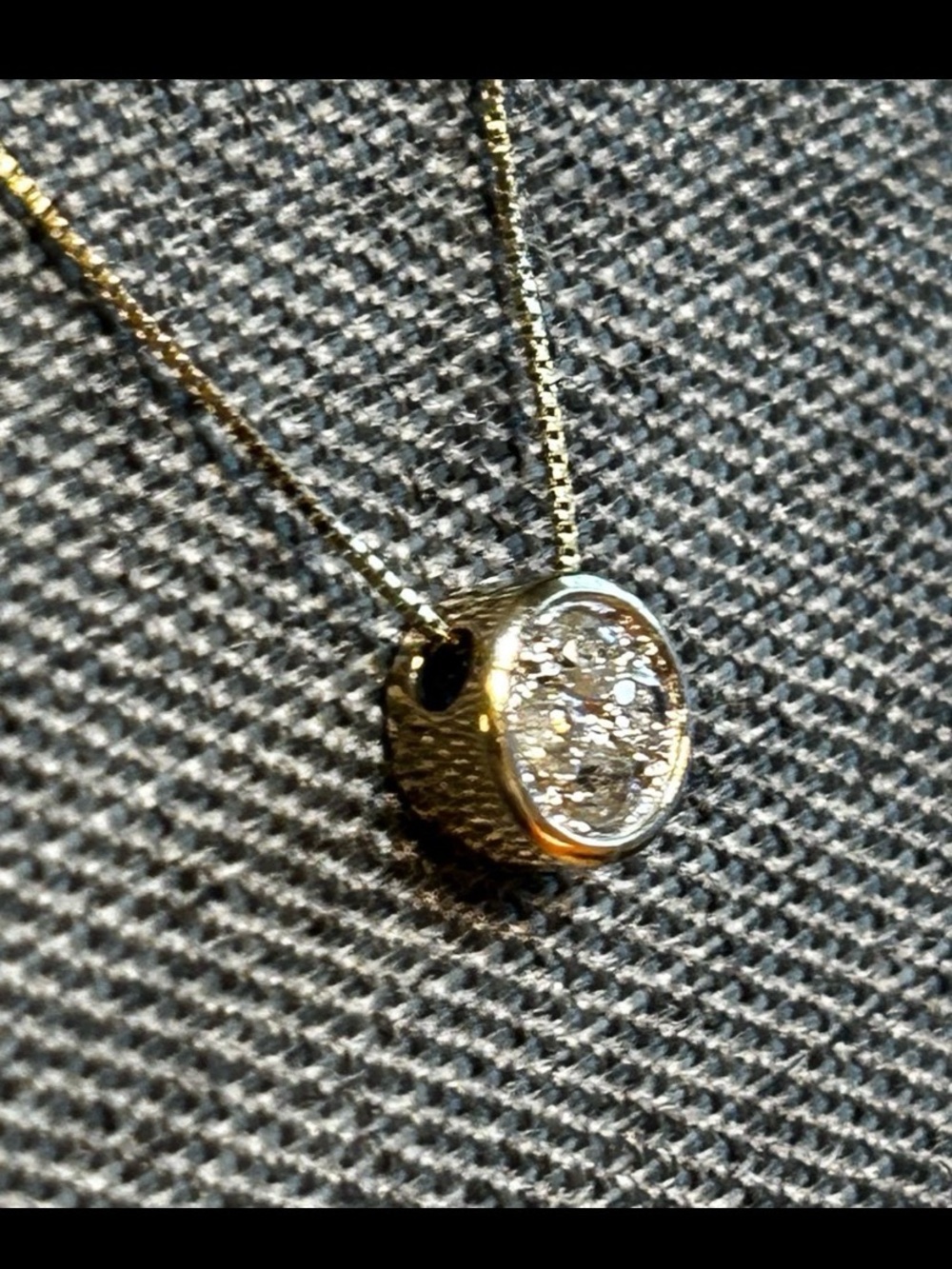 14k Gold Necklace with Gold Bezel Setting with old European cut diamonds. Rose c